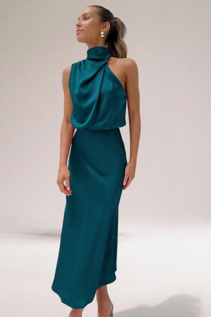 Flavia™ | Robe en Satin à Encolure Nouée