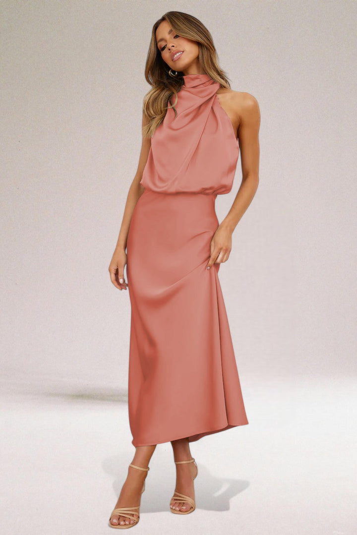 Flavia™ | Robe en Satin à Encolure Nouée