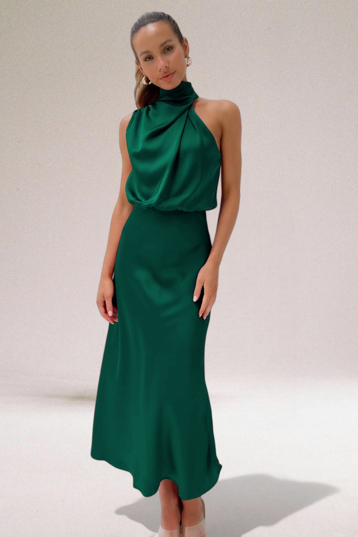 Flavia™ | Robe en Satin à Encolure Nouée