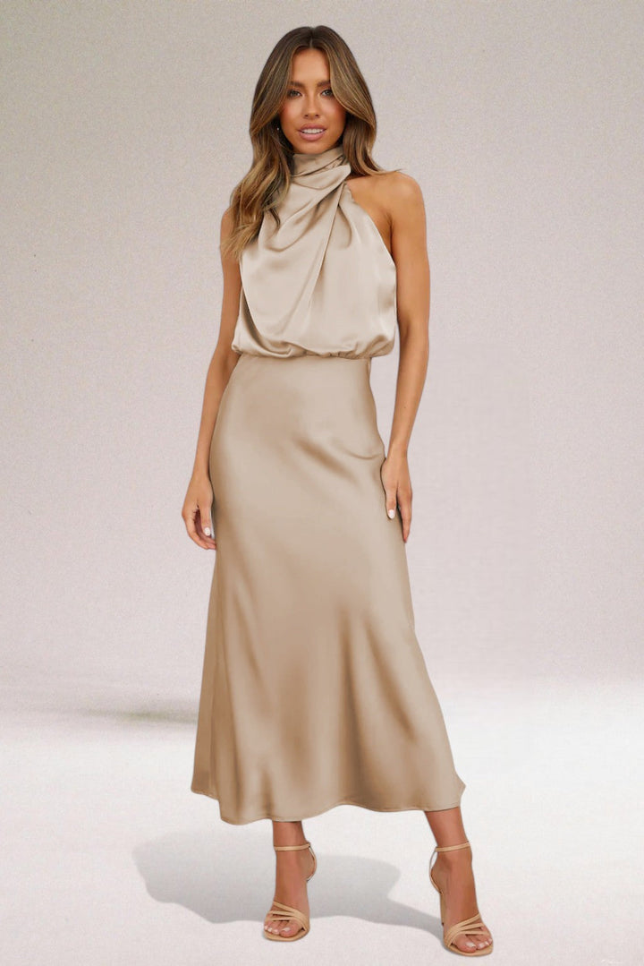 Flavia™ | Robe en Satin à Encolure Nouée